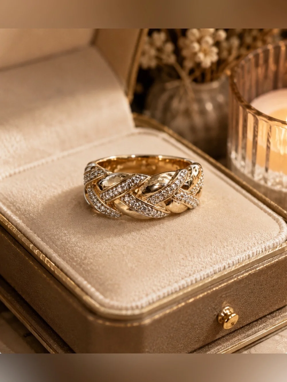 Bold .925 Sterling Silver Gold Vermeil Diamond Chip Band Ring | Size 6.5